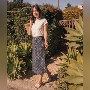 Marine Layer Ryan Midi Skirt Cherry Print Navy Size 2 Sustainable